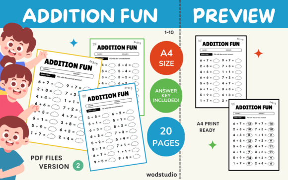 Download Addition Worksheets with Answer Key V2 - Premium Resources