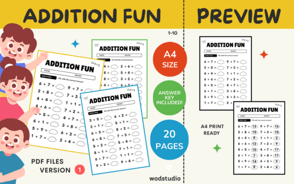 Download Addition Worksheets with Answer Key V1 - Premium Resources