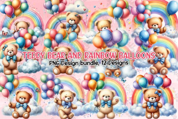 Download Teddy Bear and Rainbow Balloons Clipart - Premium Resources