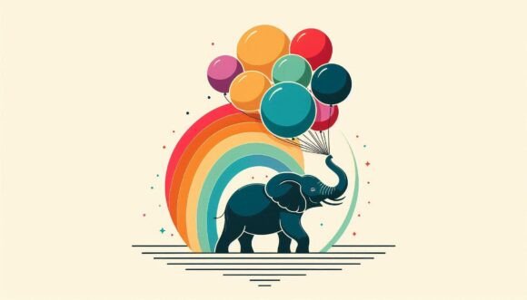 Download Elephant with Rainbow Balloons, Art Deco - Premium Resources
