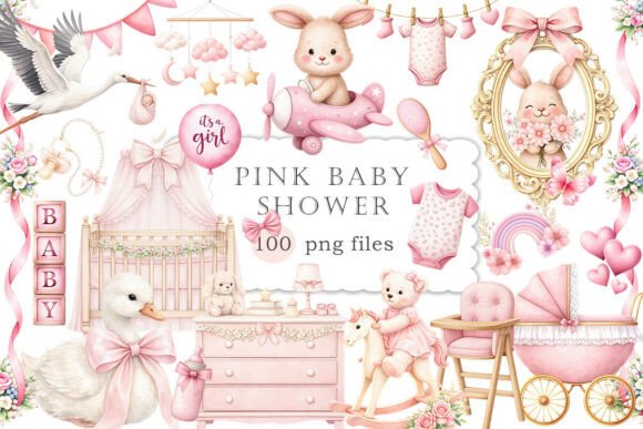 Download Pink Baby Shower Clipart Watercolor PNG - Premium Resources